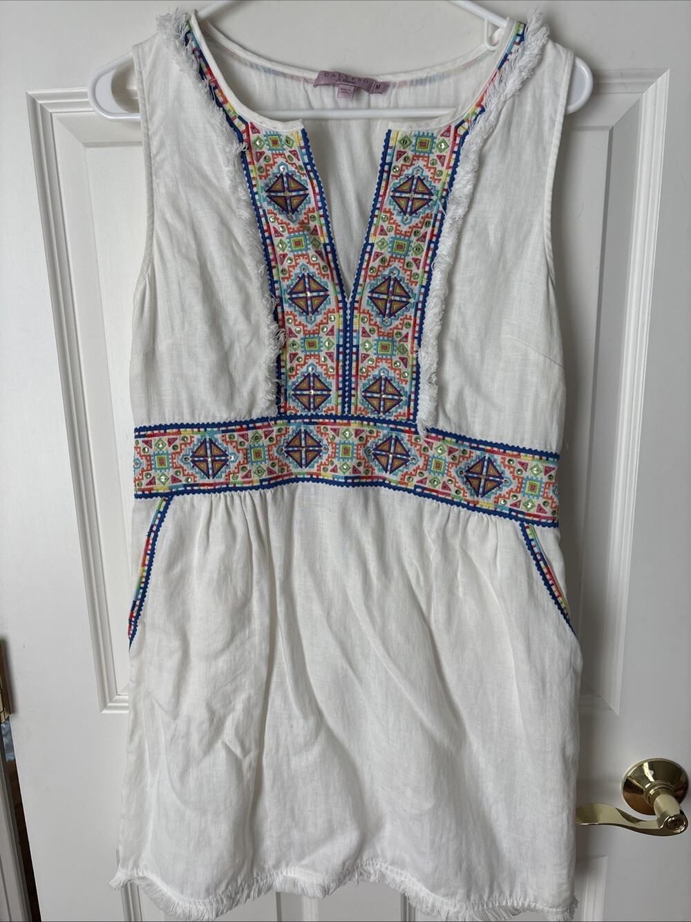 Calypso St. Barth women’s Gamasa sleeveless linen embroidered dress sz medium